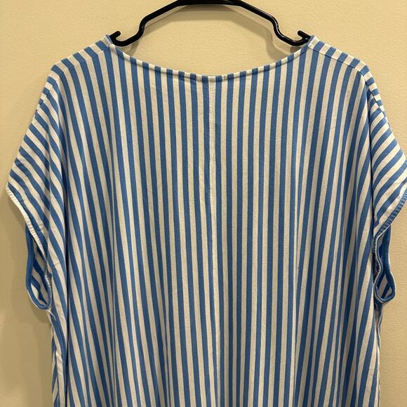 Lake Seafarer Blue Stripe DreamKnit Stretch Jersey Caftan Coastal Preppy Lounge - Picture 8 of 12